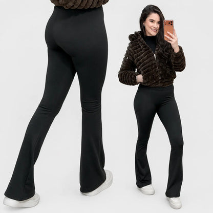 Calça Flare Flanelada Suplex Térmica Cintura Alta Grossa