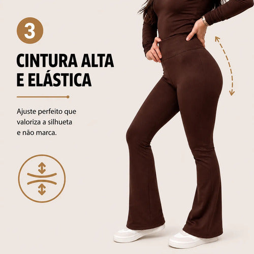 Calça Flare Flanelada Suplex Térmica Cintura Alta Grossa