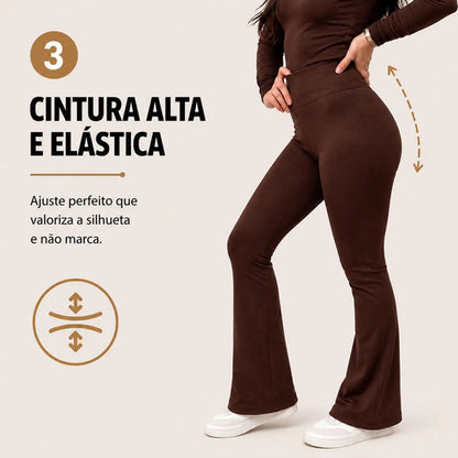 Calça Flare Flanelada Suplex Térmica Cintura Alta Grossa