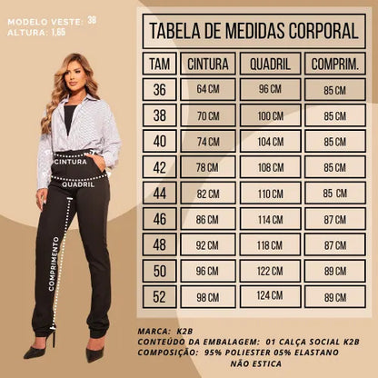 Calça Social Feminina Preta Cintura Alta K2b Original