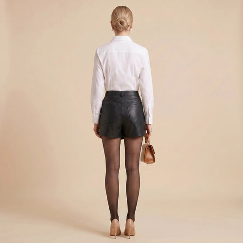 Short Saia Couro Sintético Feminino Cintura Alta Transpasse