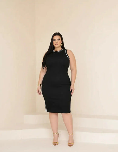 Vestido Midi Canelado Plus Premium Casual Básico Modelador