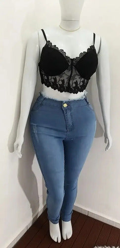 Cropped De Renda Meia Taça Alça Rendada Eleva Seio Plus Size