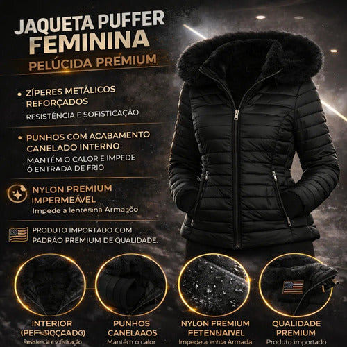 Jaqueta Blusa Feminina Puffer Forrada Impermeável Inverno