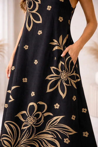 Vestido Feminino Longo Estampado Com Alça Regulável