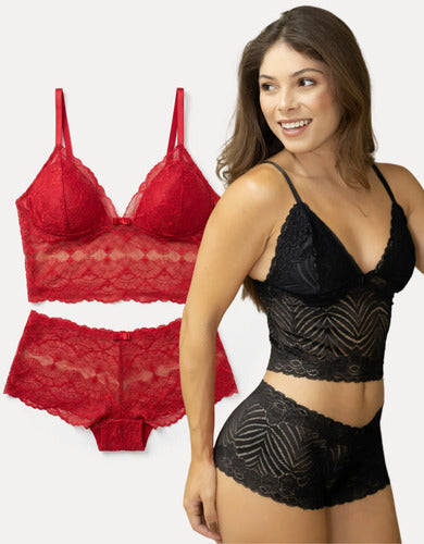 Conjunto Lingerie Sexy Calcinha Renda Langerie Femininas