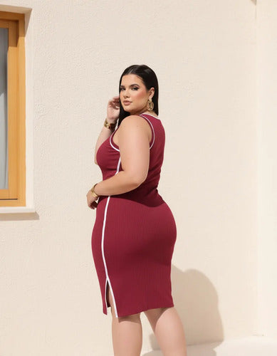 Vestido Midi Canelado Plus Premium Casual Básico Modelador