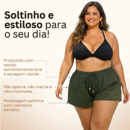 Short Feminino Soltinho Plus Size Saída De Praia Elastano
