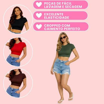 Cropped Feminino Blusinhas Curta Manga Baby Tee Suplex Full