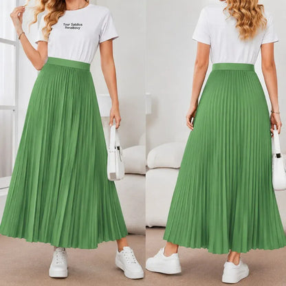 Saia Longa Feminina Plissada Cintura Alta Moda Evangélica