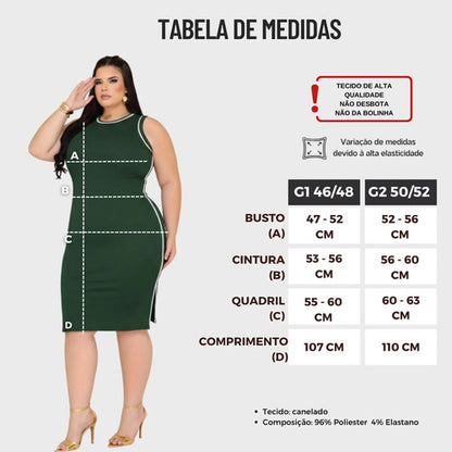 Vestido Midi Canelado Plus Premium Casual Básico Modelador