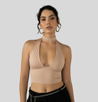 Cropped Top Amarraçao No Pescoço Poliamida Blogueira Balada