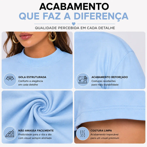 Blusa Cropped Manga Longa Feminino Gola Alta Suedine Premium
