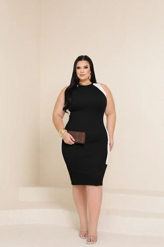 Vestido Midi Plus Canelado Premium Regata Casual Modelador