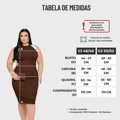 Vestido Midi Plus Canelado Premium Regata Casual Modelador