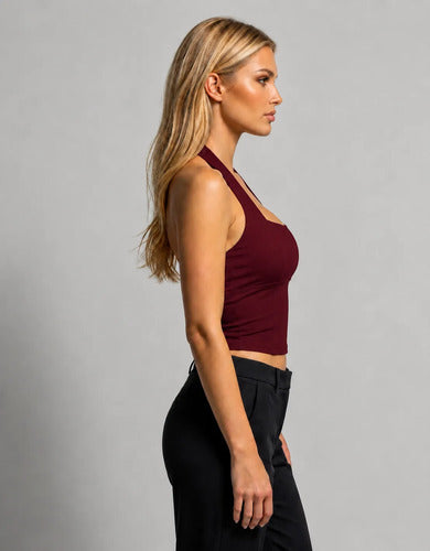 Cropped Halter Decote Gringa Frente Única Blusa Feminina