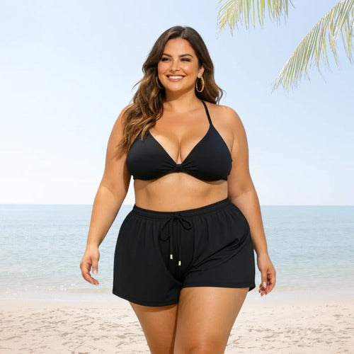 Short Feminino Soltinho Plus Size Saída De Praia Elastano