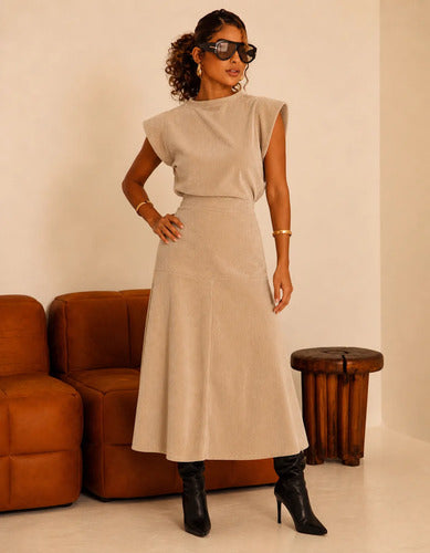 Conjunto Feminino Blusa Saia Veludo Cotelê Inverno Quentinho