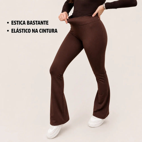 Calça Flare Flanelada Suplex Térmica Cintura Alta Grossa