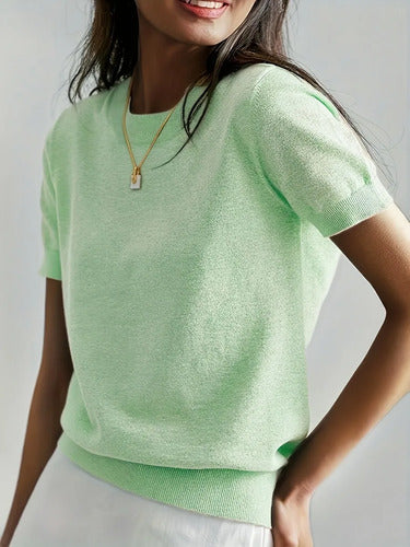 Blusa Feminina Tricô Manga Curta Básica