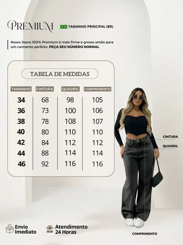 Calça Jeans Wide Leg Feminina Cintura Alta Pantalona