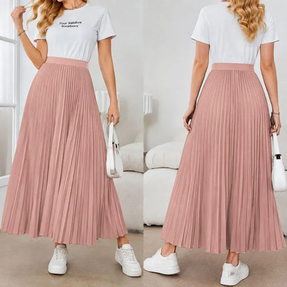 Saia Longa Feminina Plissada Cintura Alta Moda Evangélica