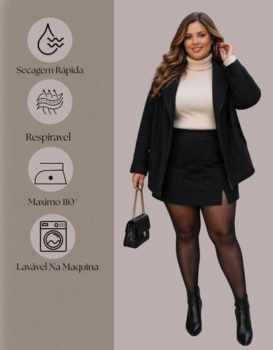 Short Saia Alfaiataria Plus Size Feminino Fenda Inverno