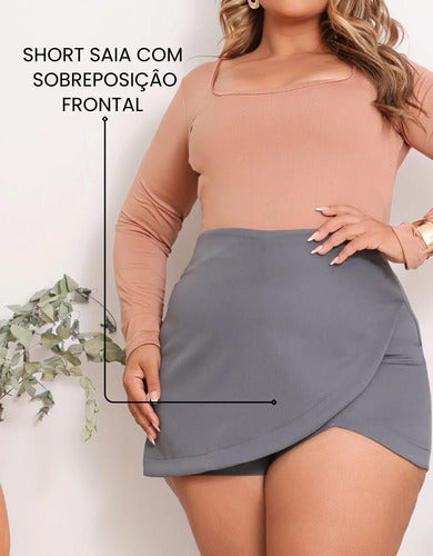 Short Saia Plus Size Cintura Alta Alfaiataria Premium Atual
