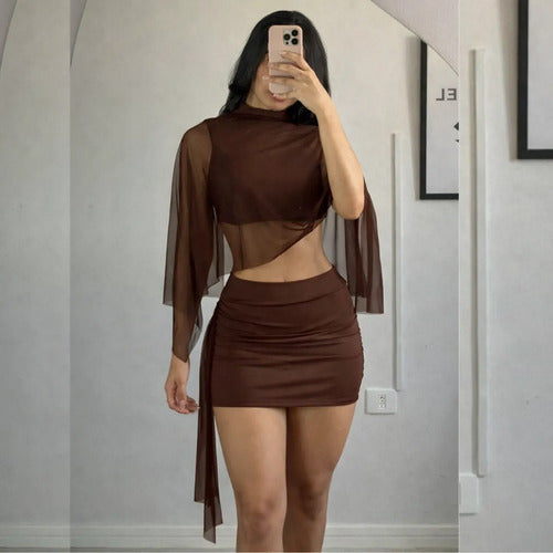 Conjunto Feminino Blusa E Saia Mini Tule Moda Gringa Suplex