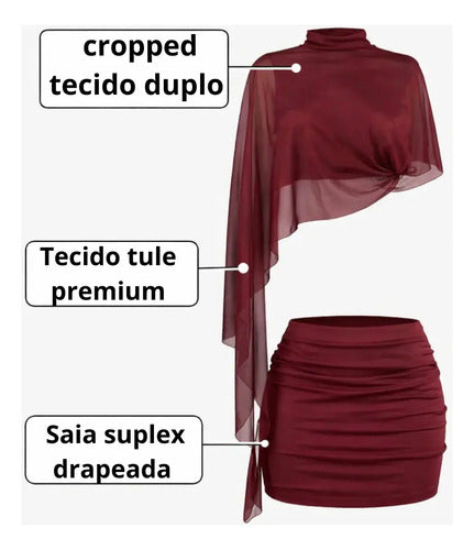 Conjunto Feminino Blusa E Saia Mini Tule Moda Gringa Suplex