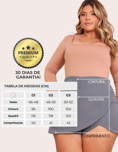 Short Saia Plus Size Cintura Alta Alfaiataria Premium Atual