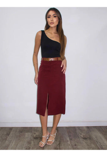 Saia De Alfaiataria Midi Moda Evangélica Brinde Cinto Couro