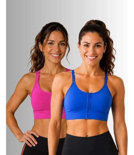 Kit 2 Top Esportivo Feminino Zíper Frontal Com Bojo Academia