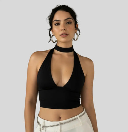 Cropped Top Amarraçao No Pescoço Poliamida Blogueira Balada