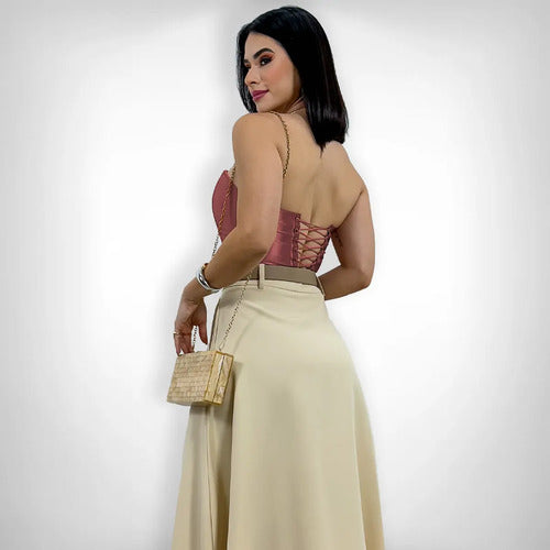 Cropped Corset Feminino Bico Acetinado Luxo Amarração Top