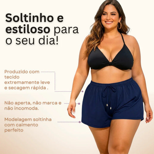 Short Feminino Soltinho Plus Size Saída De Praia Elastano