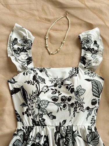 Long Dress with Straps, Ruffles, and Floral Print for Women