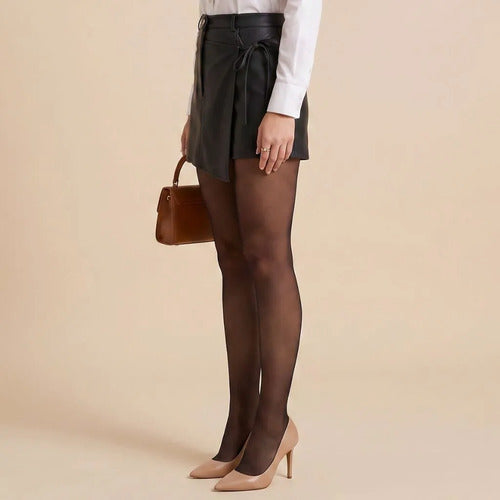 Short Saia Couro Sintético Feminino Cintura Alta Transpasse