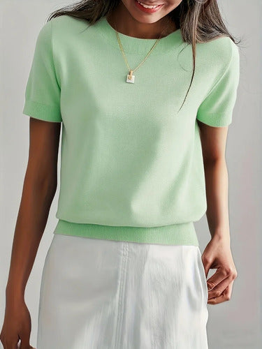 Blusa Feminina Tricô Manga Curta Básica