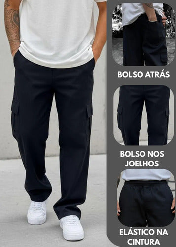 Calça Cargo Masculina Feminina Skate Larga Cordão Elástico