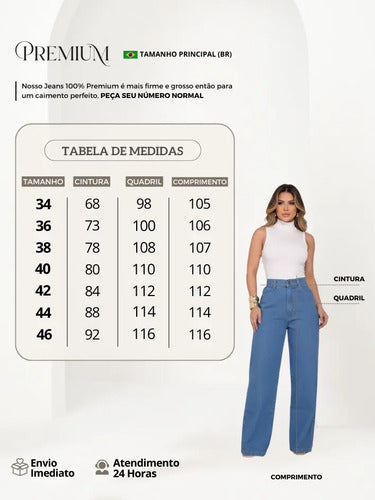 Calça Jeans Wide Leg Feminina Cintura Alta Pantalona