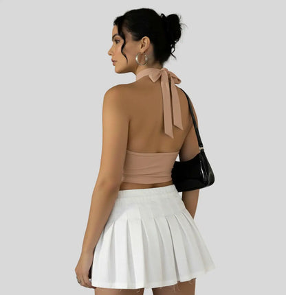 Cropped Top Amarraçao No Pescoço Poliamida Blogueira Balada