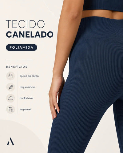 Calça Legging Canelada Feminina Academia Sem Costura Fitness