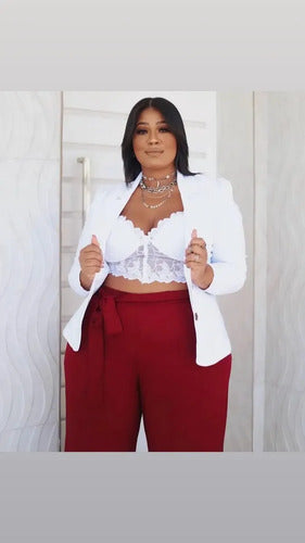 Cropped De Renda Meia Taça Alça Rendada Eleva Seio Plus Size