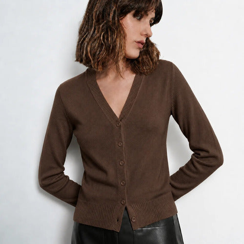 Blusa Cardigan Tricot Casaquinho Modal Com Botões Feminina