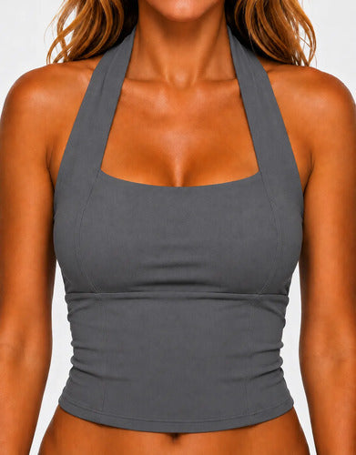 Cropped Halter Decote Gringa Frente Única Blusa Feminina