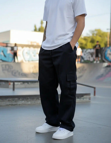 Calça Cargo Masculina Feminina Skate Larga Cordão Elástico