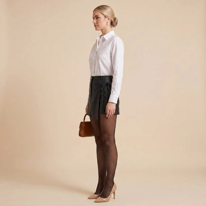 Short Saia Couro Sintético Feminino Cintura Alta Transpasse