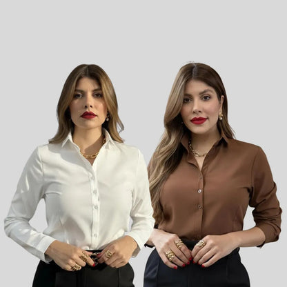 Kit 02 Camisas Feminina Social Manga Longa Casual Com Botões