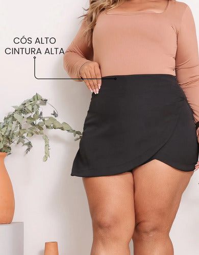 Short Saia Plus Size Cintura Alta Alfaiataria Premium Atual